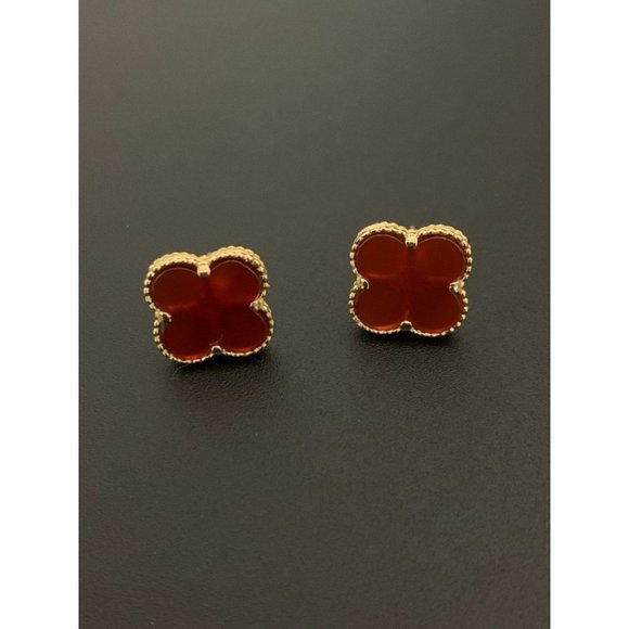 Unbranded | Jewelry | 8k Gold Earrings Stud Flower Red Agate 285